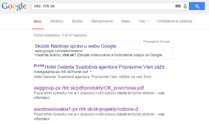 Stránky na doméne Rtrksk v Google Cache