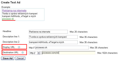 Zobrazovaná URL v inzerátoch AdWords musí súhlasiť s cieľovou URL adresou