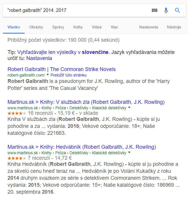 Operátor vyhľadávania ..