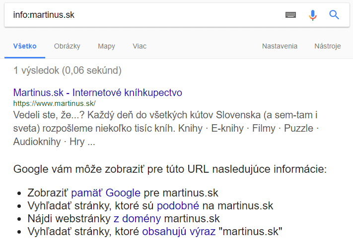 Vyhľadávací operátor info: