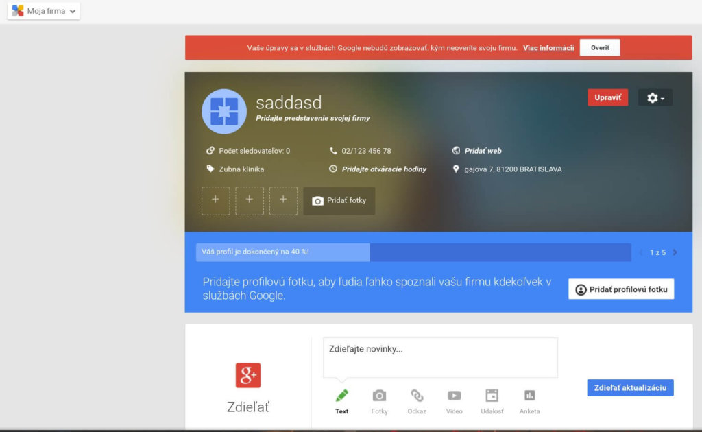 Stránka Google+ pre lokálne výsledky / miestna firma
