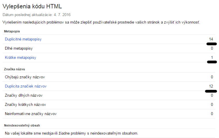 Prostredie Search Console, ktoré nás informujte o problémových snippetoch vo vyhľadávači