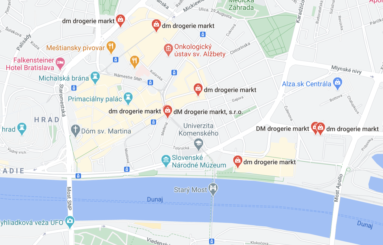 Bratislavské predajne dm drogerie markt v Google My Business