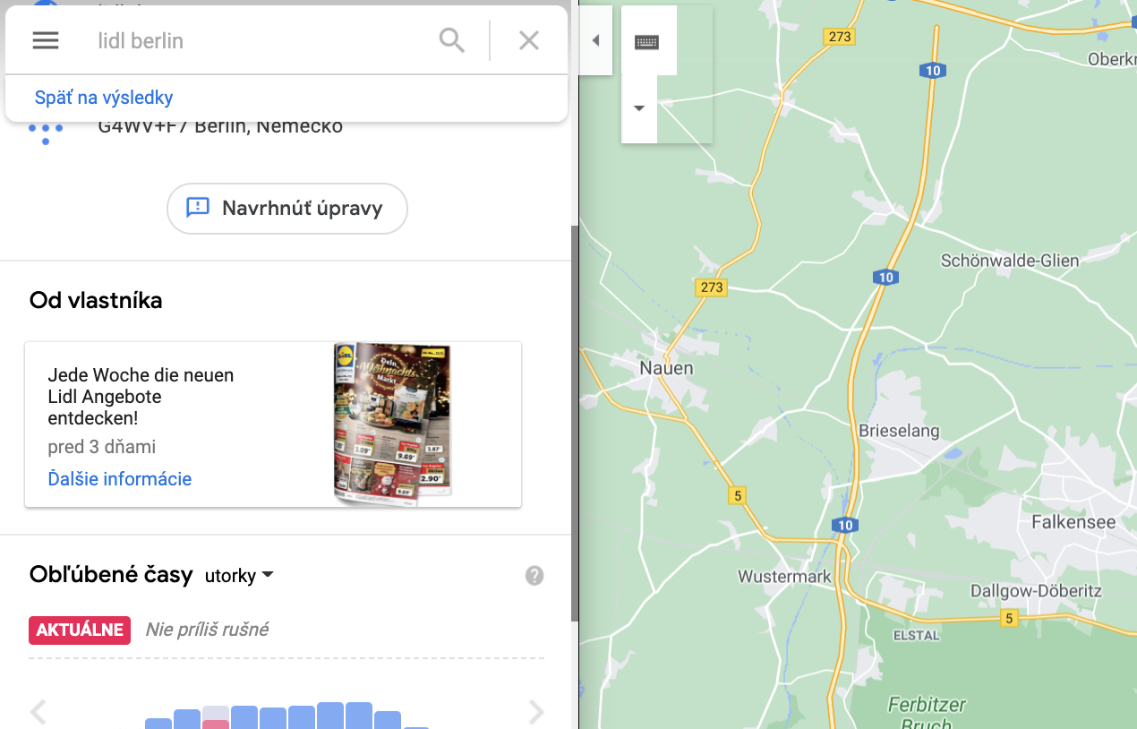 Lidl leták v profile Google My Business