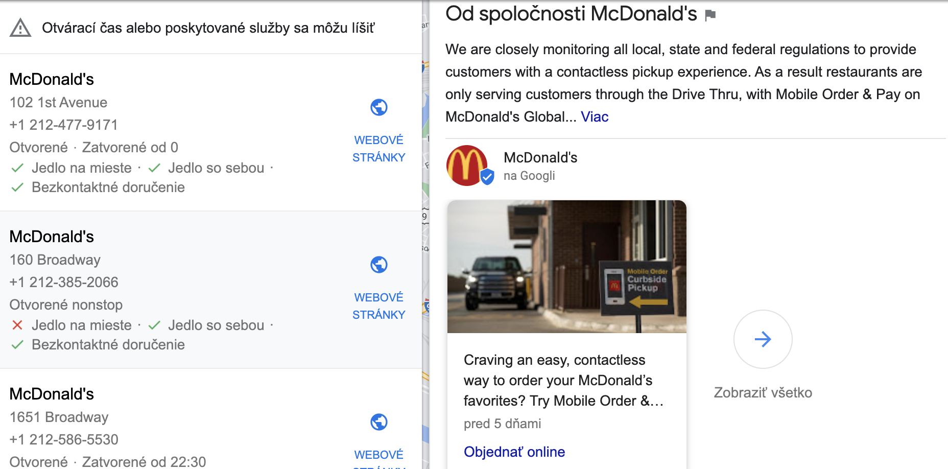 Pandemická komunikácia newyorkského McDonald's