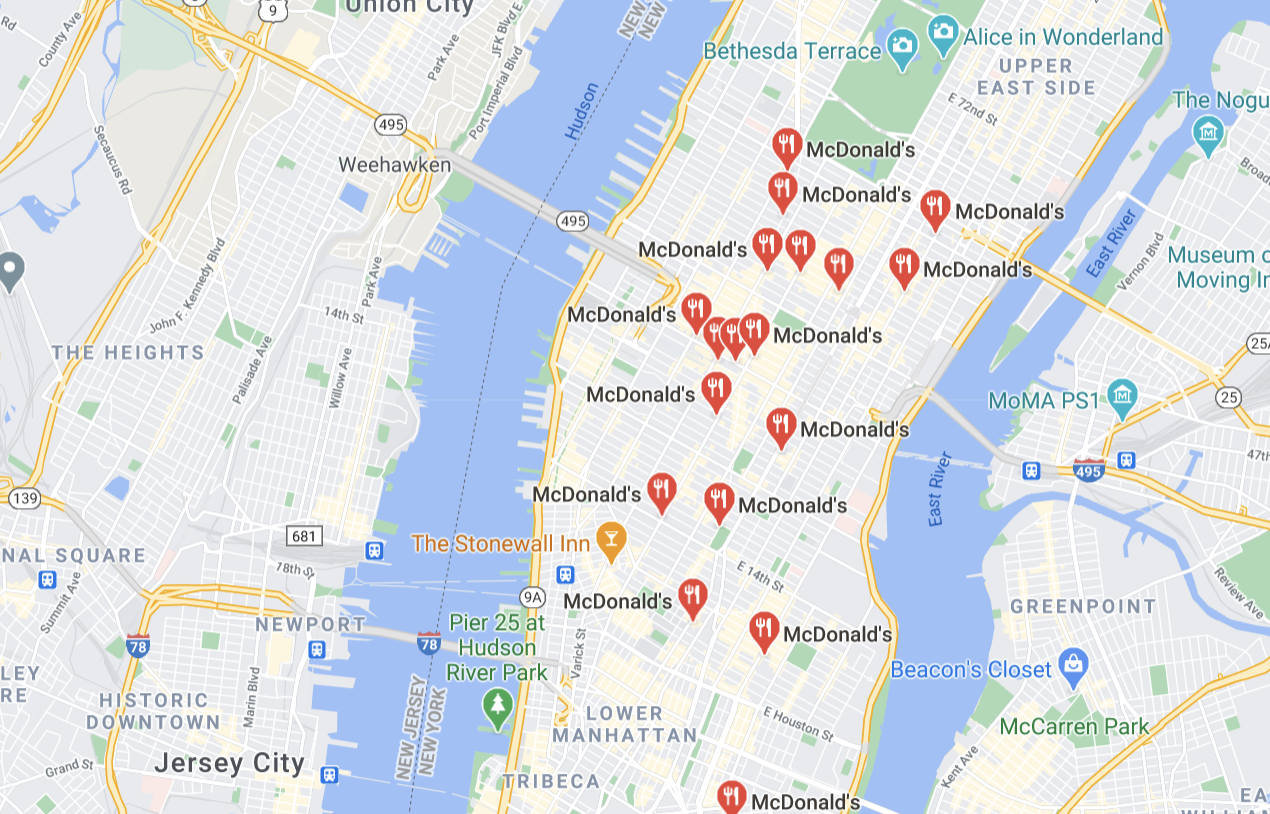 Newyorkské fastfoody McDonald's v Google My Business
